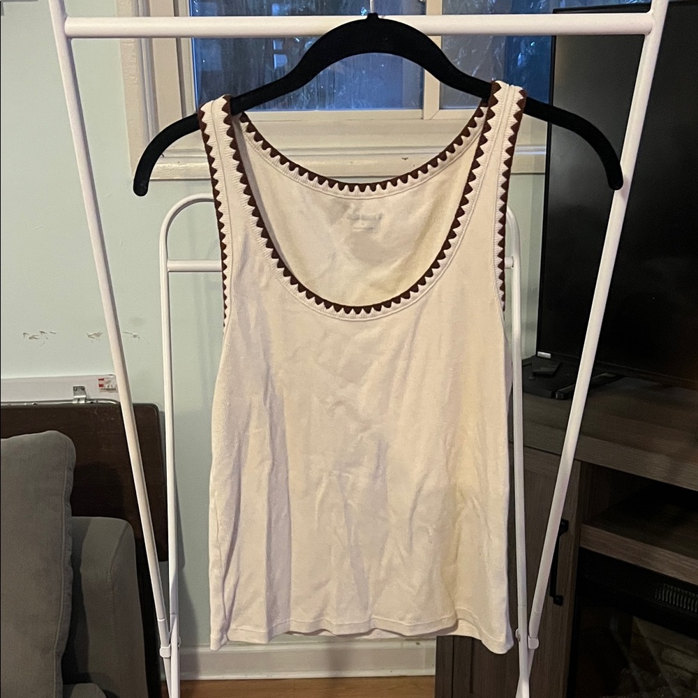 Old Navy Cream Tank Top with Brown Trim
